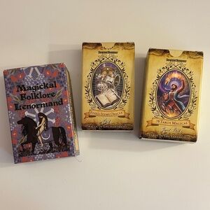 Set of 3 Mini Decks: Magical Folklore Lenormand, Tarot and Oracle with Cloth